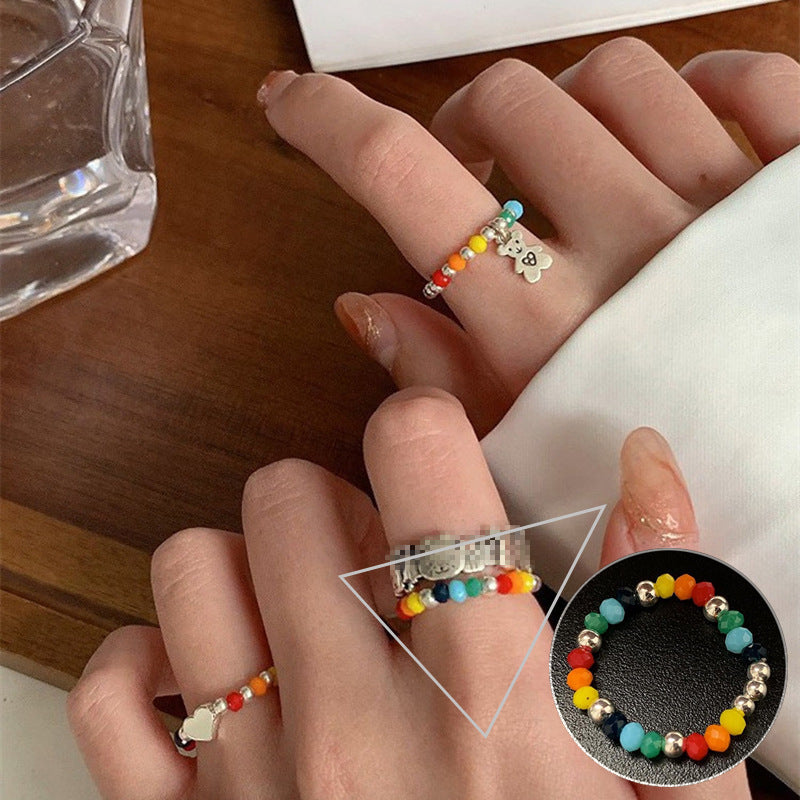 Anillo de cuentas de arco iris plateado al por mayor